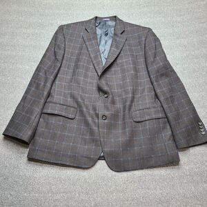 Stafford Sport Coat Mens 48 Regular Brown Windowpane‎ Merino Wool Classic Fit
